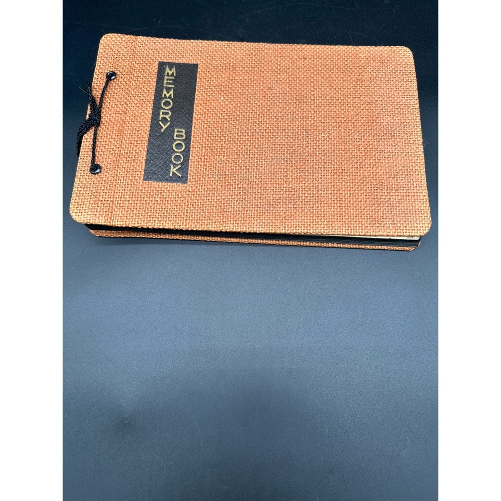 Vintage 1960 Ward's Memory Book Photo Album Burlap String Bound Black Pages MCM